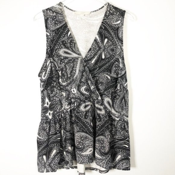 EUC Loft Paisley Empire Waist Faux Wrap Front Peplum Hem Tank - Picture 6 of 8